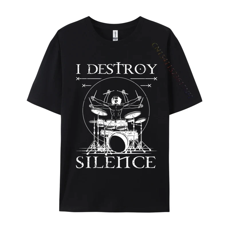 Vitruvian Man I Destroy Silence Drummer Retro Customized T Shirt Camisa Pure Cotton Mens Tops Tees Clothing Shirt