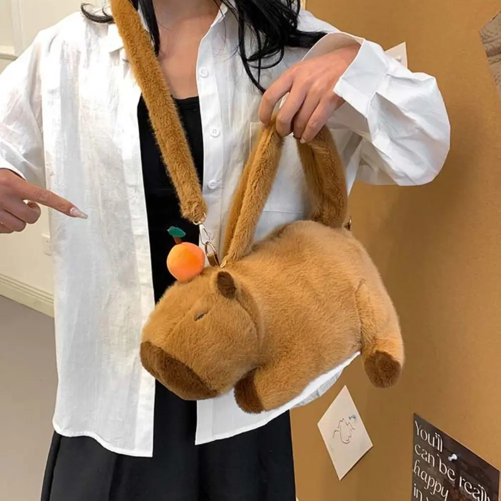 

Plush Capybara Capybara Plush Backpack Large Capacity Stuffed Capybara Shoulder Bag Fashion Animal Cartoon