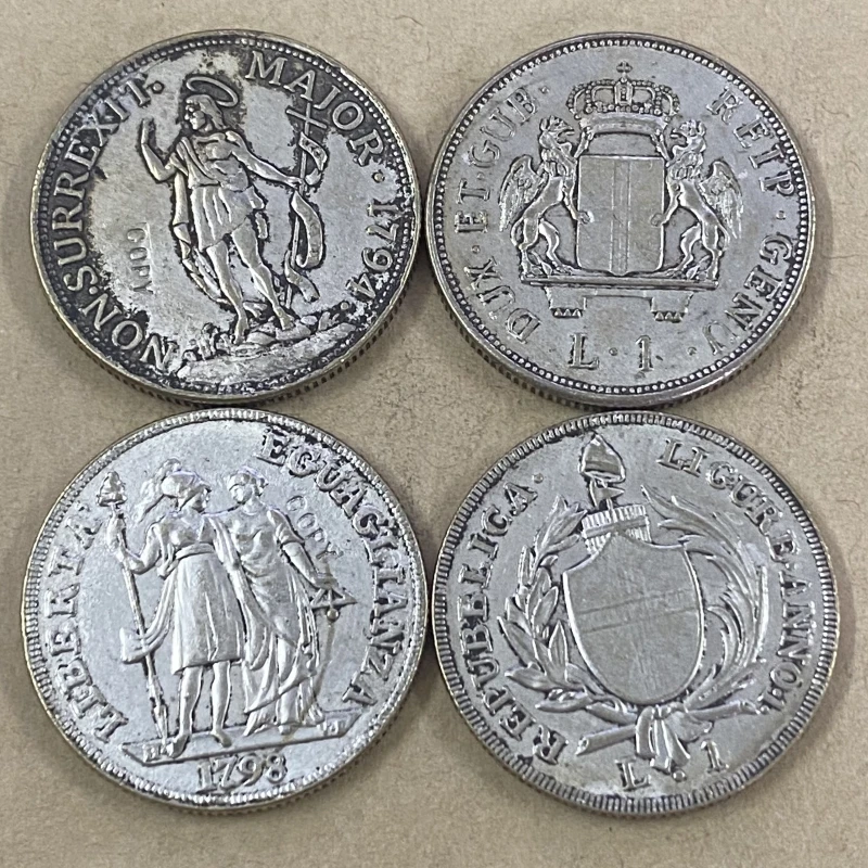 Replica 2pcs ltlay Genoa Ligurian Republic 1 Lira Silvery Novelty Coin, Two dates 1794, 1798