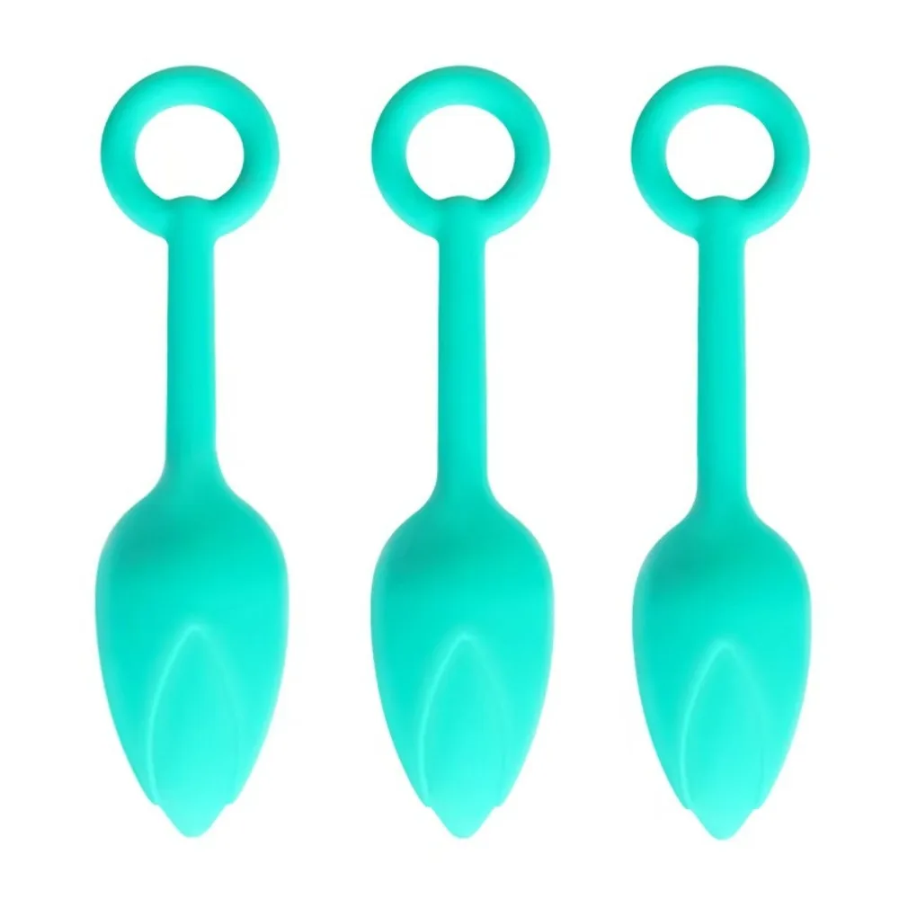 Silicone Tulip-Shaped Anal Plug Set, 3 Sizes Graduated Butt Plug with Pull Loop, 3 Colors for Adults 18+