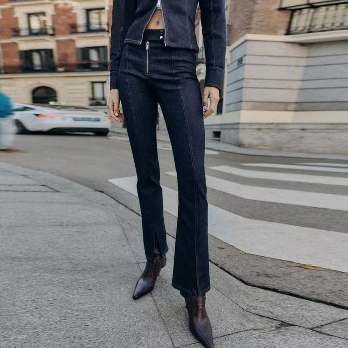 Winter 2025 Women's Denim Jaet Coat High Waist Long Pants Faion Set Z Brand Sli Casual Outfit for Adults