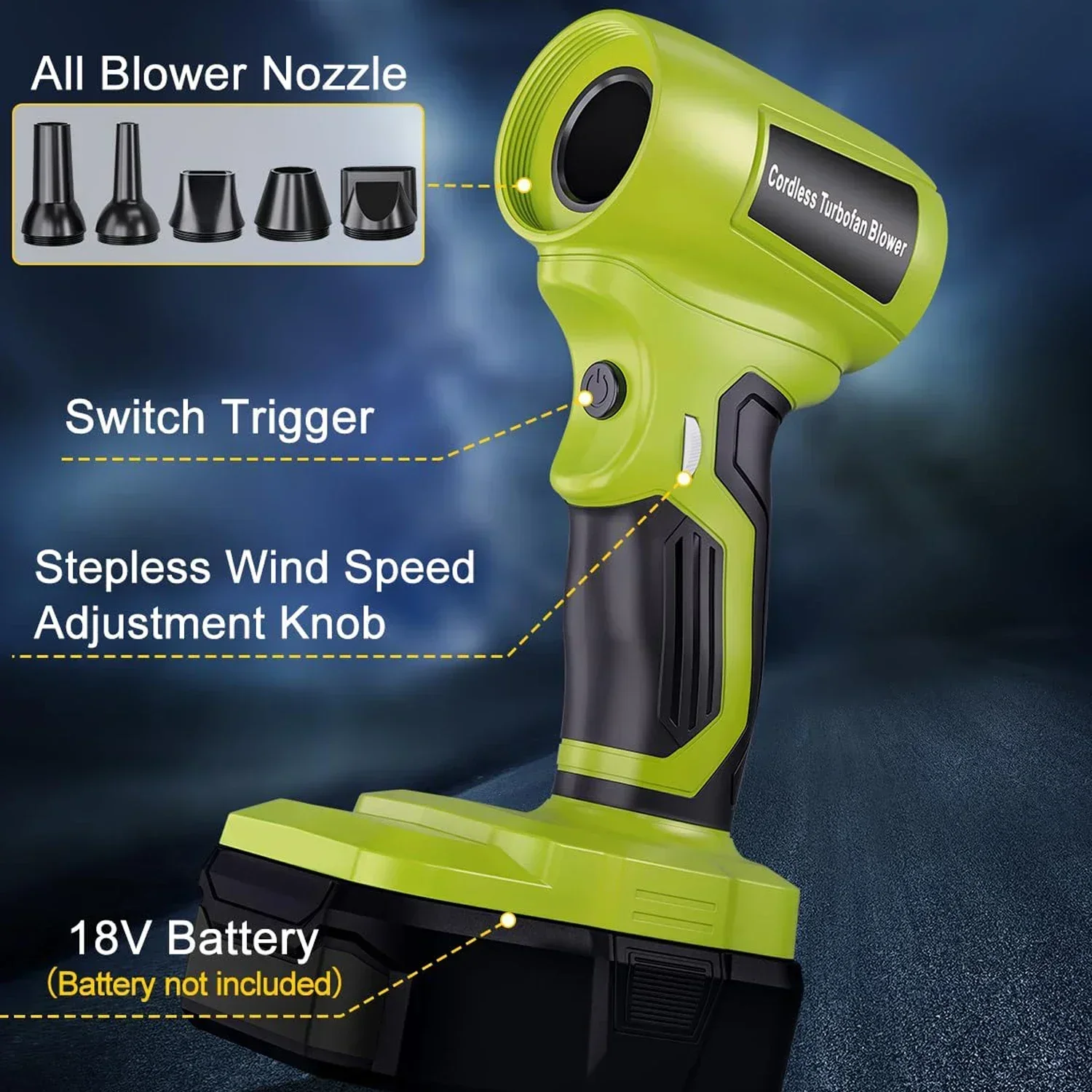 

Power Tool Accessories for Ryobi 18V Battery Brushless Turbo Blower Violent Air Gun Handheld Fan Snow Leaf Blower Cleaning Tools