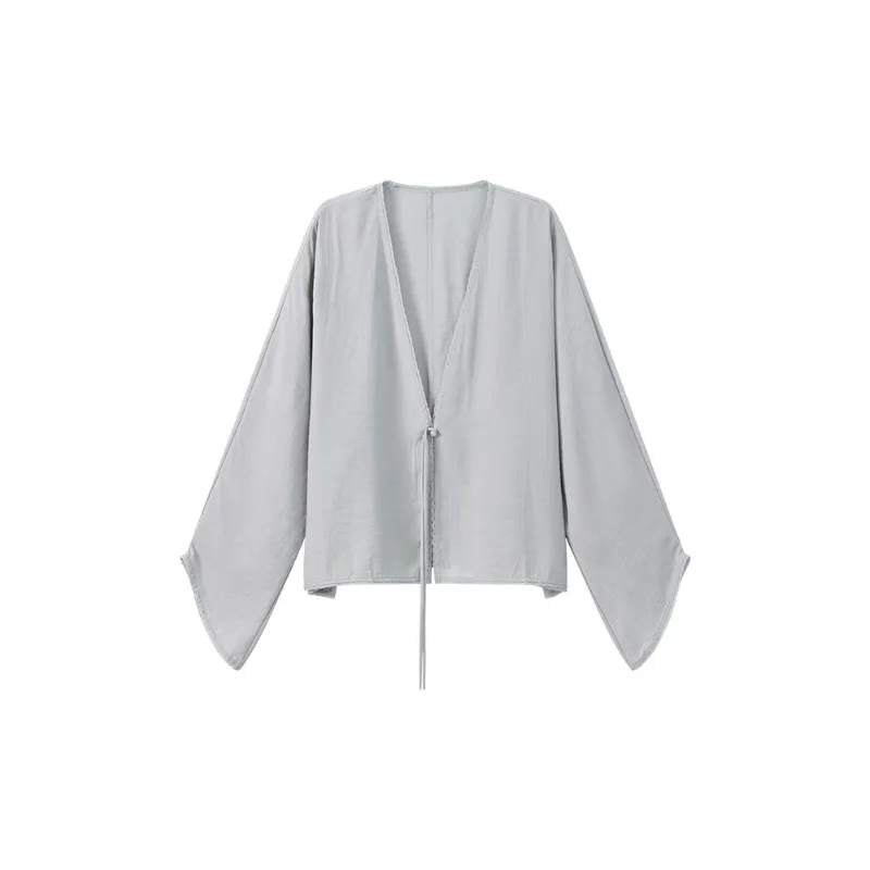 Vintage Batwing Sleeveเสื้อสเวตเตอร์ถักผู้หญิงฤดูใบไม้ผลิหลวมสบายๆElegantจีนแรงบันดาลใจRelaxed Fitเปิดด้านหน้าแจ็คเก็ต