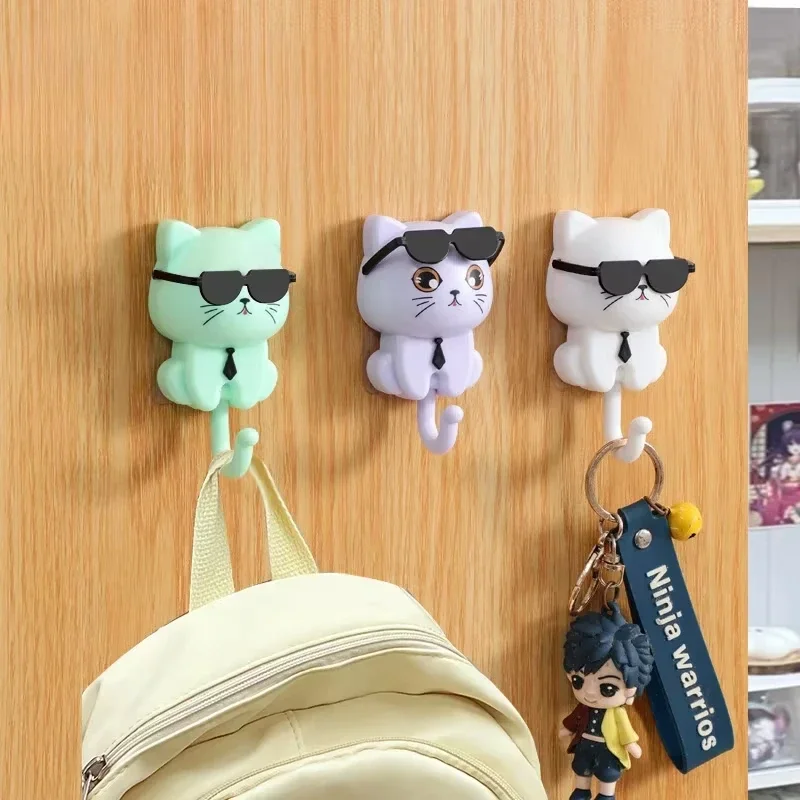 1pcs New Cute Plastic Cartoon Cat Hooks Wall Hanging Decorative Key Hangers Waterproof Sunglasses Cat Hooks Kitchen