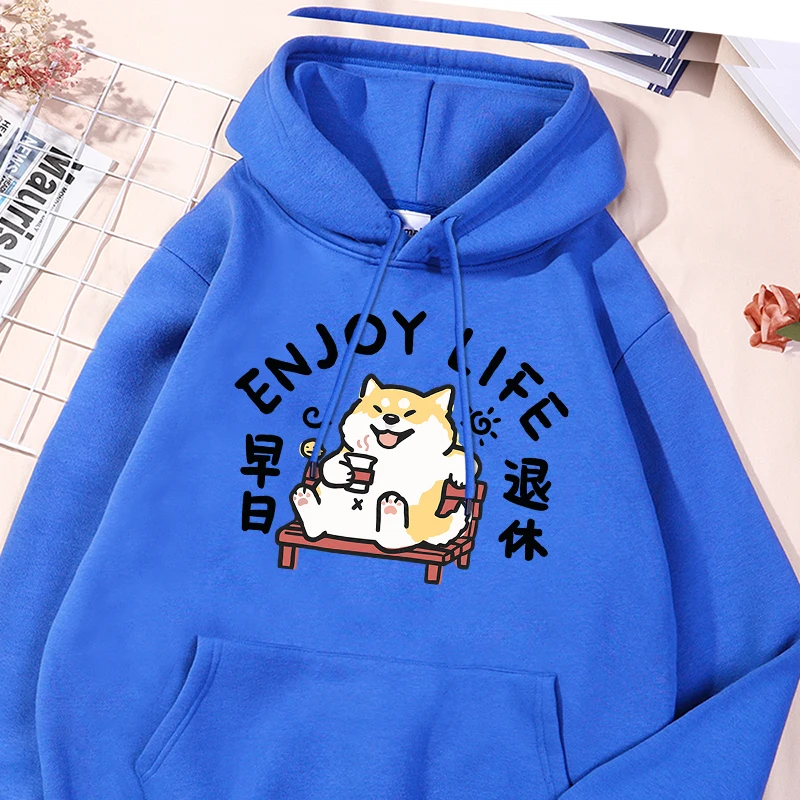 

Enjoy Life Printing Sweatshirts Male Vintage Simple Sportwear Fashion Comfortable Sweatshirt Classic Loose Drawstring Clothing