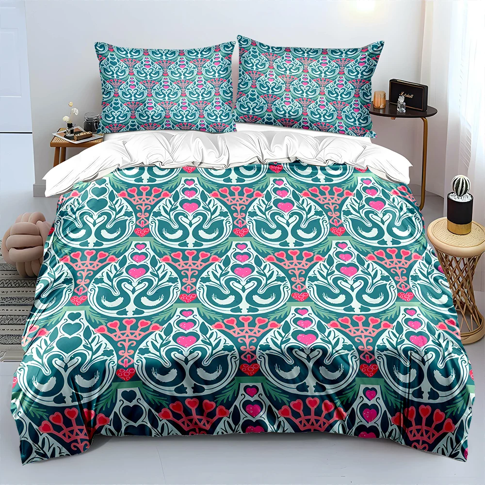 

Repeating Swan and Heart Pattern Design Bedding Set 1 Duvet Cover 2 Pillowcases for Adult and Children Luxury Gift Full Size