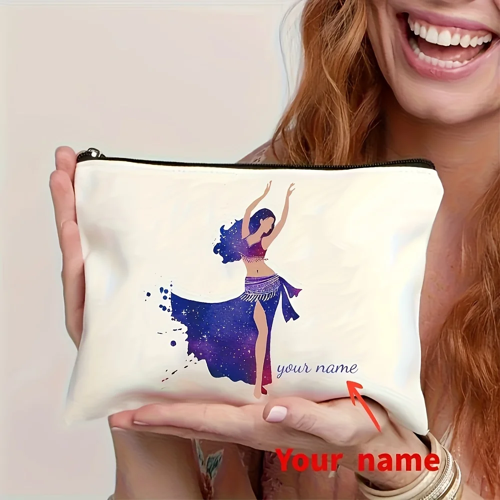 Bolsa de Maquillaje Personalizada con Nombre Único para Danza del Vientre, con un Diseño Sexy y Cierre de Cremallera, Ideal para Entusiastas de la Danza del Vientre
