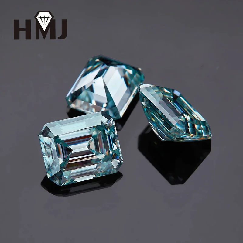 Green Moissanite Stone Emerald Cut Wholesale  D Color Blue Green  GRA Certificate 0.5ct-10ct Gemstones for Jewelry Making