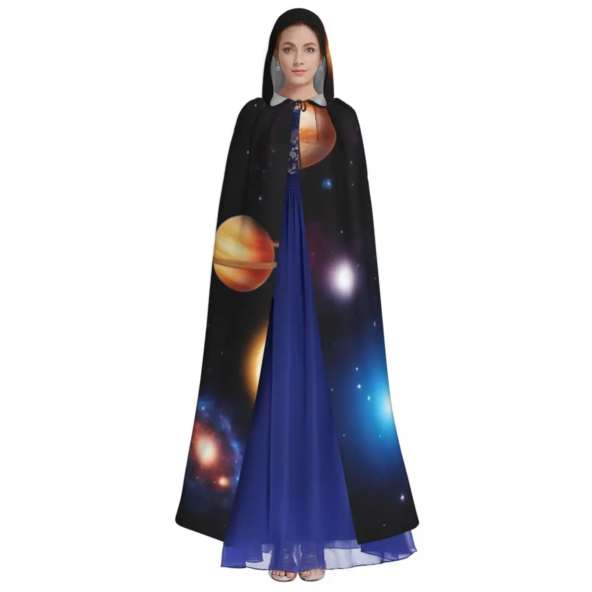 Solar System Space Planets Universe Long Hooded Cloak Witch Medieval Costume Cosplay Cape HalloweenVampire Adult Unisex