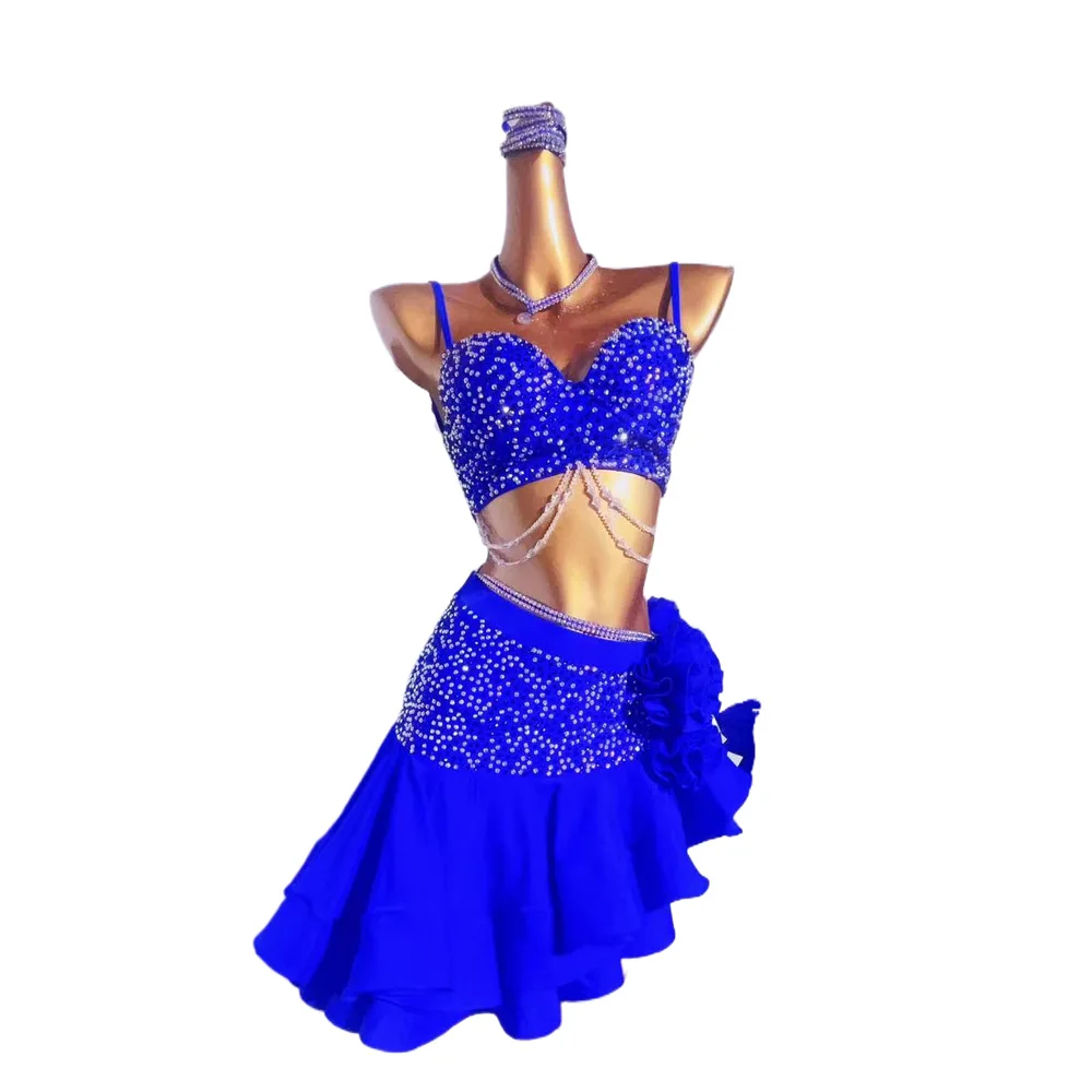 Latin Dance Competition International Performance Special High-end Custom Rhinestone Beaded Samba Rumba Dance dress