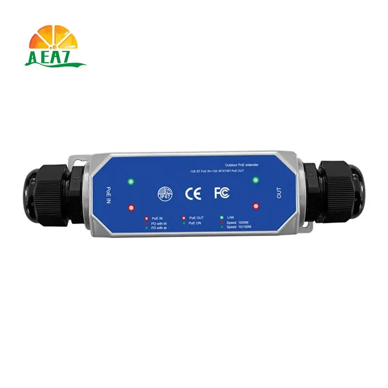 

AEA7-DC37-57V IP67 100M121 1 To1 Outdoor Poe Extender 1BT In 1BT Out Max 90W Waterproof Extender LED 1Gbps