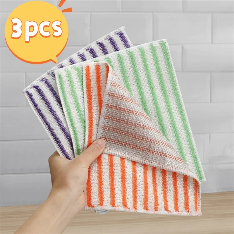 

home For kitchen Dishcloth Kitchen towel cleaning Cloth toalha bilayer Colored stripes are environmentally friendly and durable