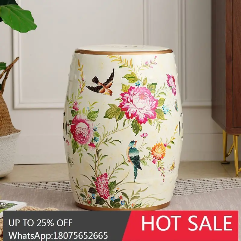 

SGF New Chinese Style Dressing Drum Stool Ancient Charm Floral and Bird Ceramic Sitting Enjoyment Home Furnishing
