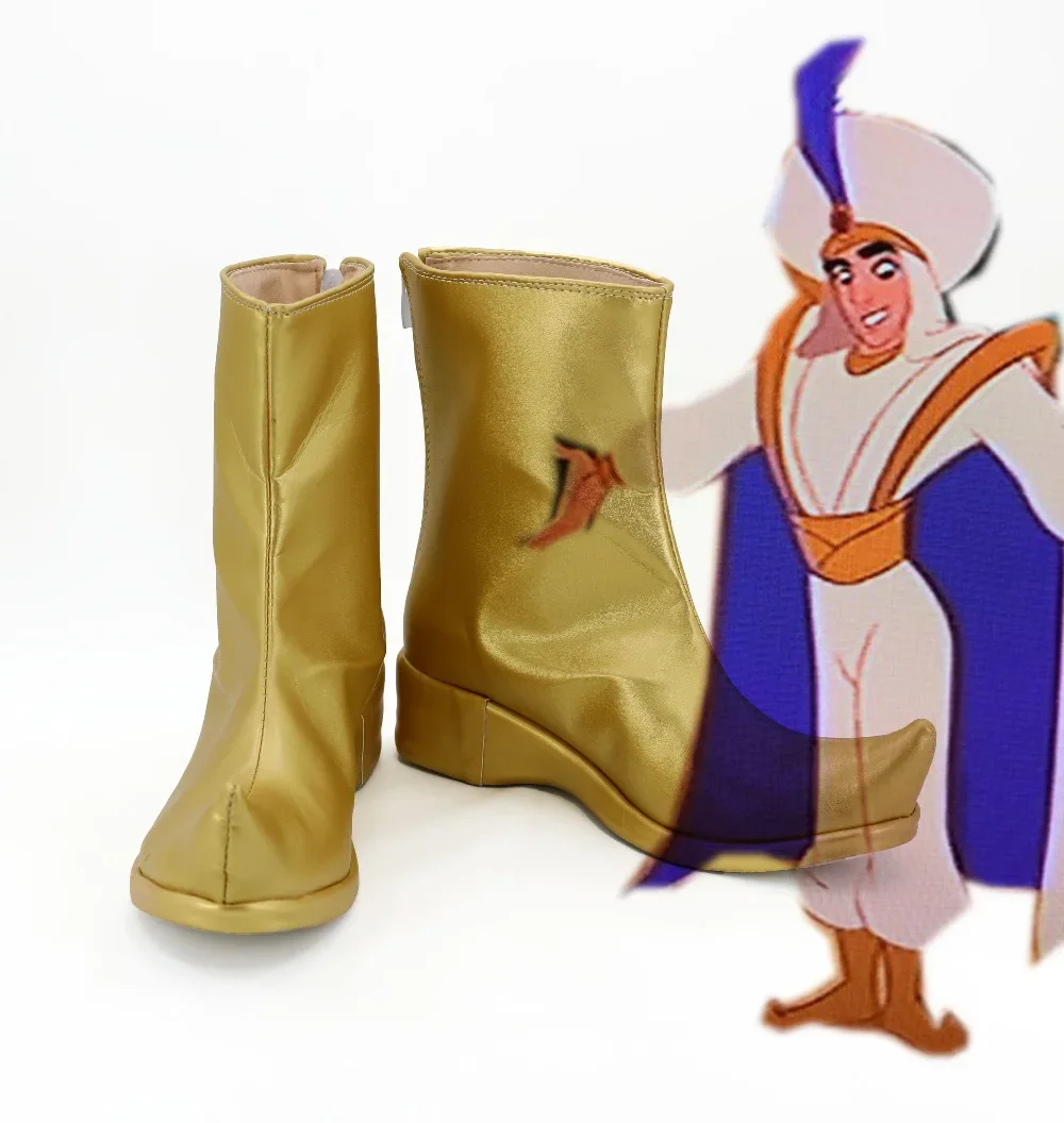 

Anime Aladdin Cosplay Shoes Golden Leather Boots Jasmine Movie Halloween Carnival Costume Accessories Custom Made