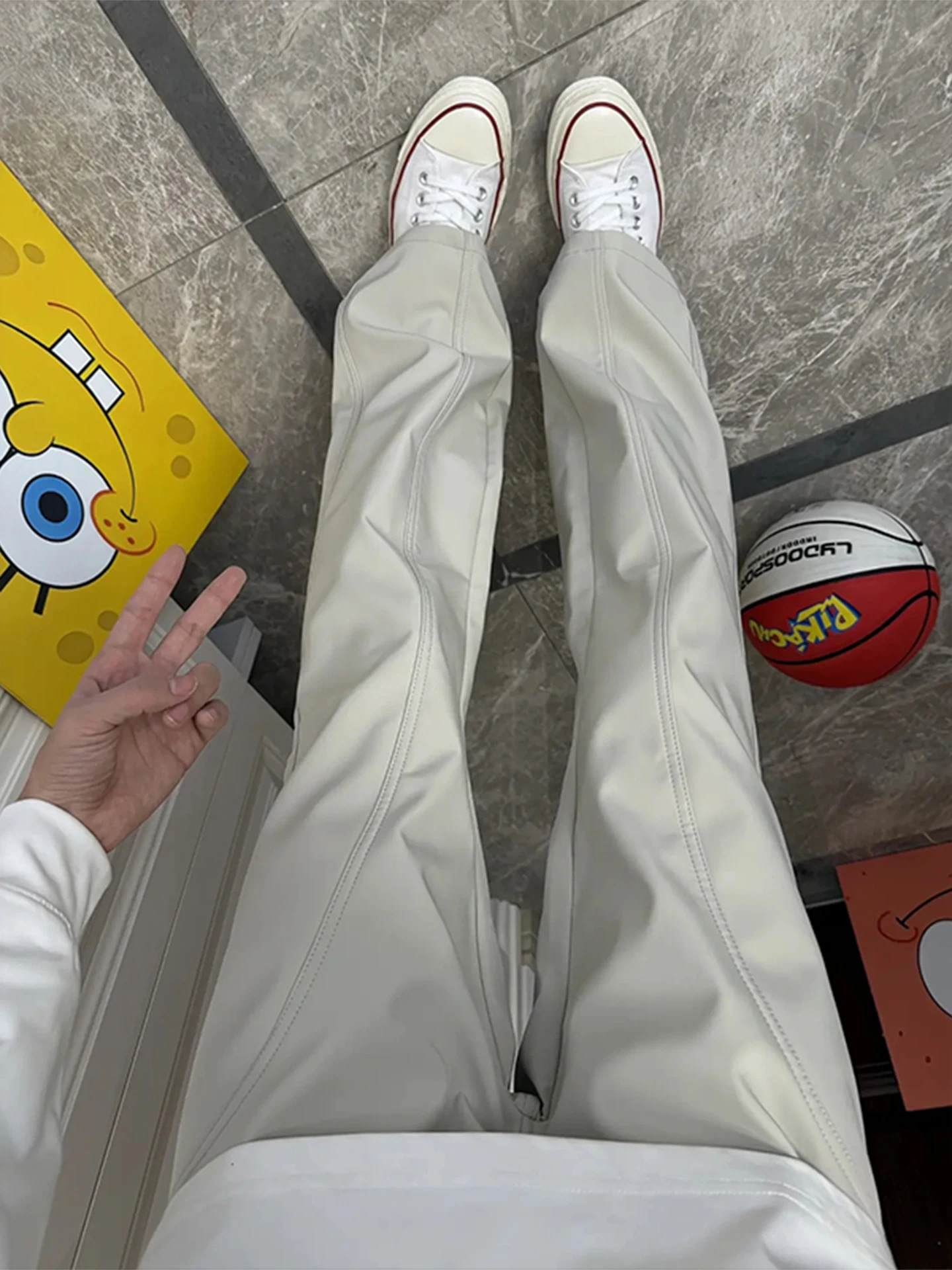 

Khaki Fce Lined Soft ell Work Trousers Men Women Autumn Winter American Sle Patchwork Flared Utili Pants Sports Clim...