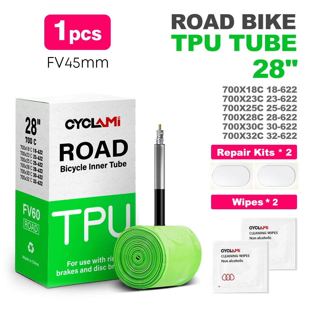 CYCLAMI TPU-Material Ultraleichter Fahrradschlauch 700C 18 32 Rennrad-MTB-Fahrradreifen 45 65 mm Länge Französisches Ventilreifen-Reparaturwerkzeug