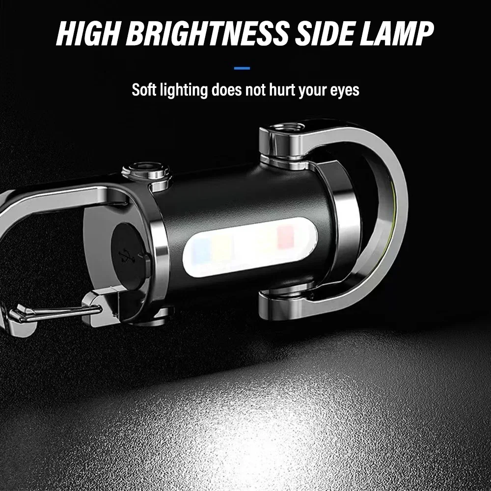 Mini LED COB Flashlight USB Rechargeable Torch Keychain Lamp Portable Pocket Outdoor Camping Working Lantern with Red&Blue Light