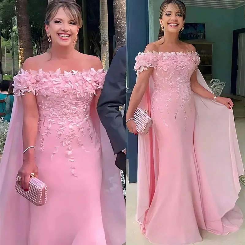 

Pink Mermaid Mother Of The Bride Dresses Chiffon Lace Applique Evening Prom Formal Party Birthday Celebrity Gowns Dress 2024