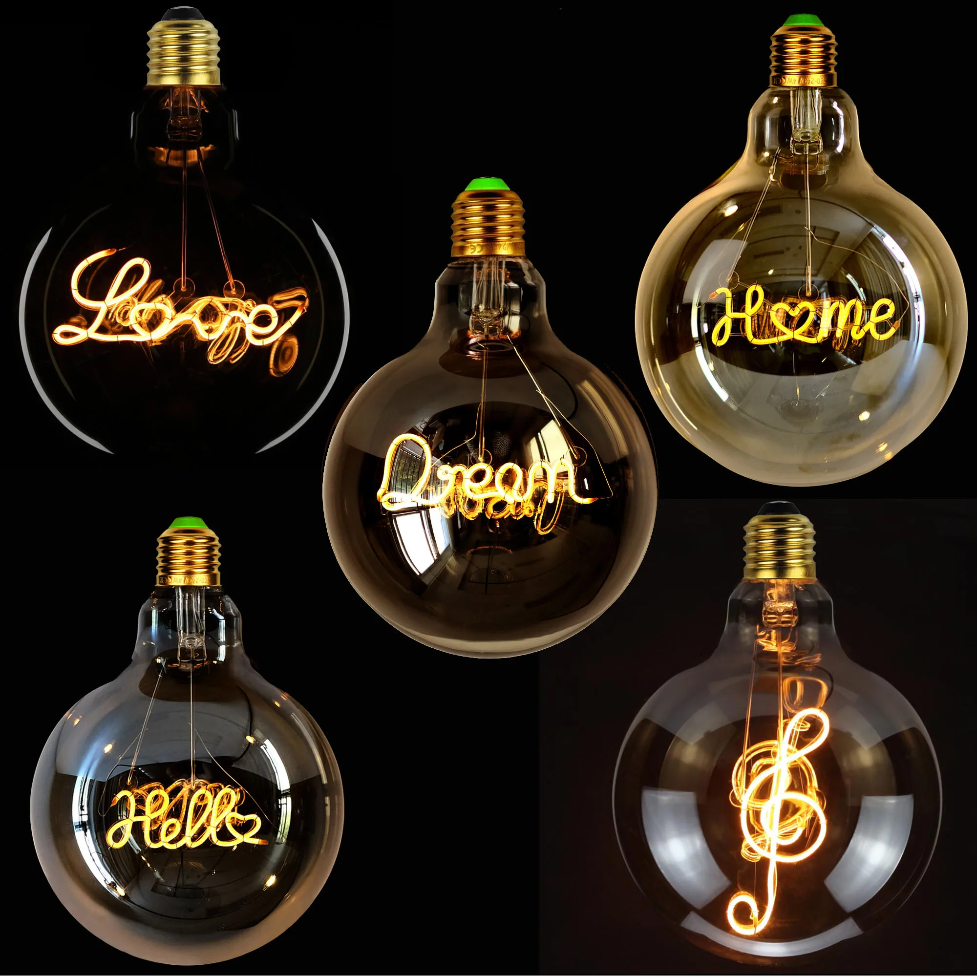 

TIANFAN Vintage Led Bulb G125 Big Globe Alphabet Love Home Drem Hello 110V 220V E26 E27 Decorative Edison Bulb Pendant Bulb