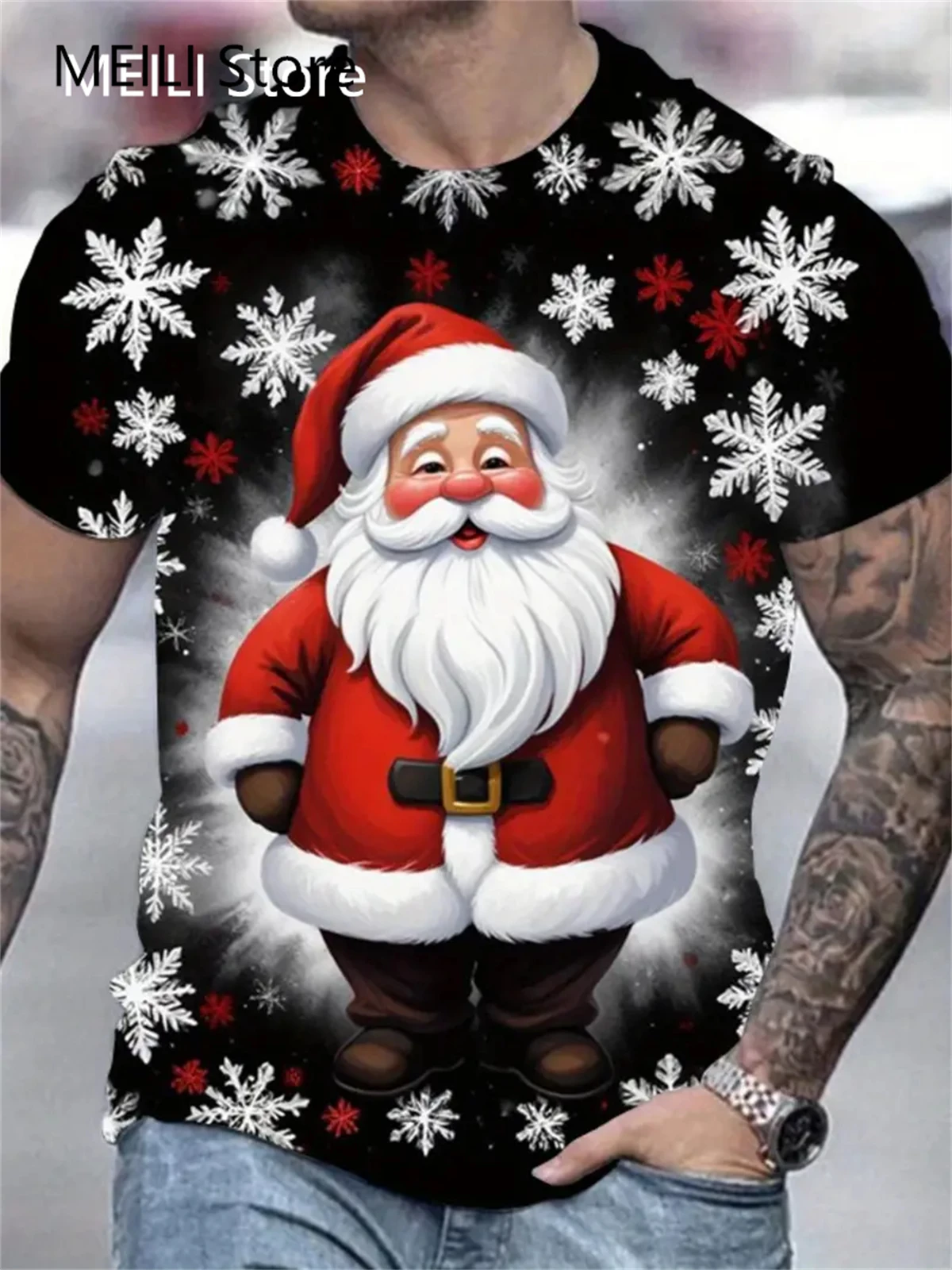 Christmas 3D Santa Claus Print T Shirt for Men Casual Short Sleeve Tee Shirts Fashion O-Neck Top New Year Gift Oversized T-Shirt