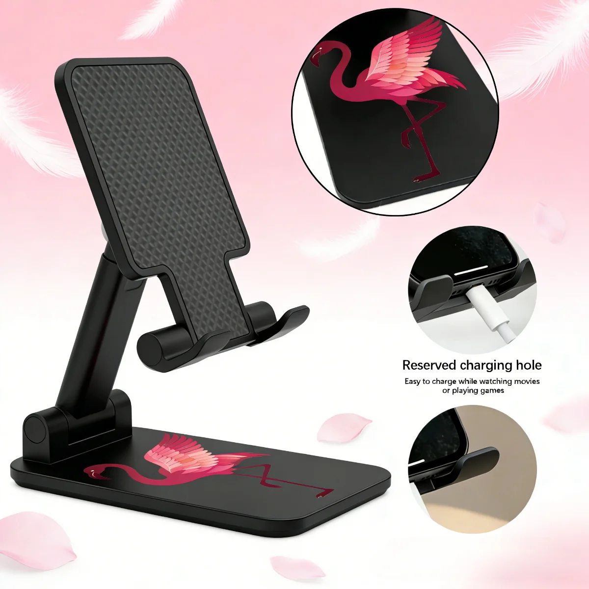 

Подставка для телефона в виде фламинго, 1 шт., противоскользящая, устойчивая, универсальная, для планшета, регулируемая по высоте, регулируемый угол наклона, складной портативный держатель для телефона