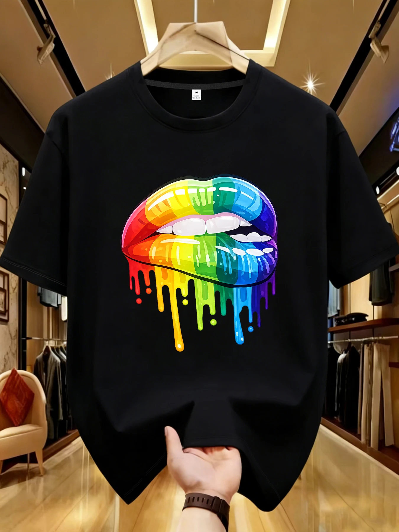 

【WDS01108】Женская футболка с принтом губ, больших размеров, с круглым вырезом, летняя, повседневная, в уличном стиле, женская футболка с коротким рукавом в стиле Джокер