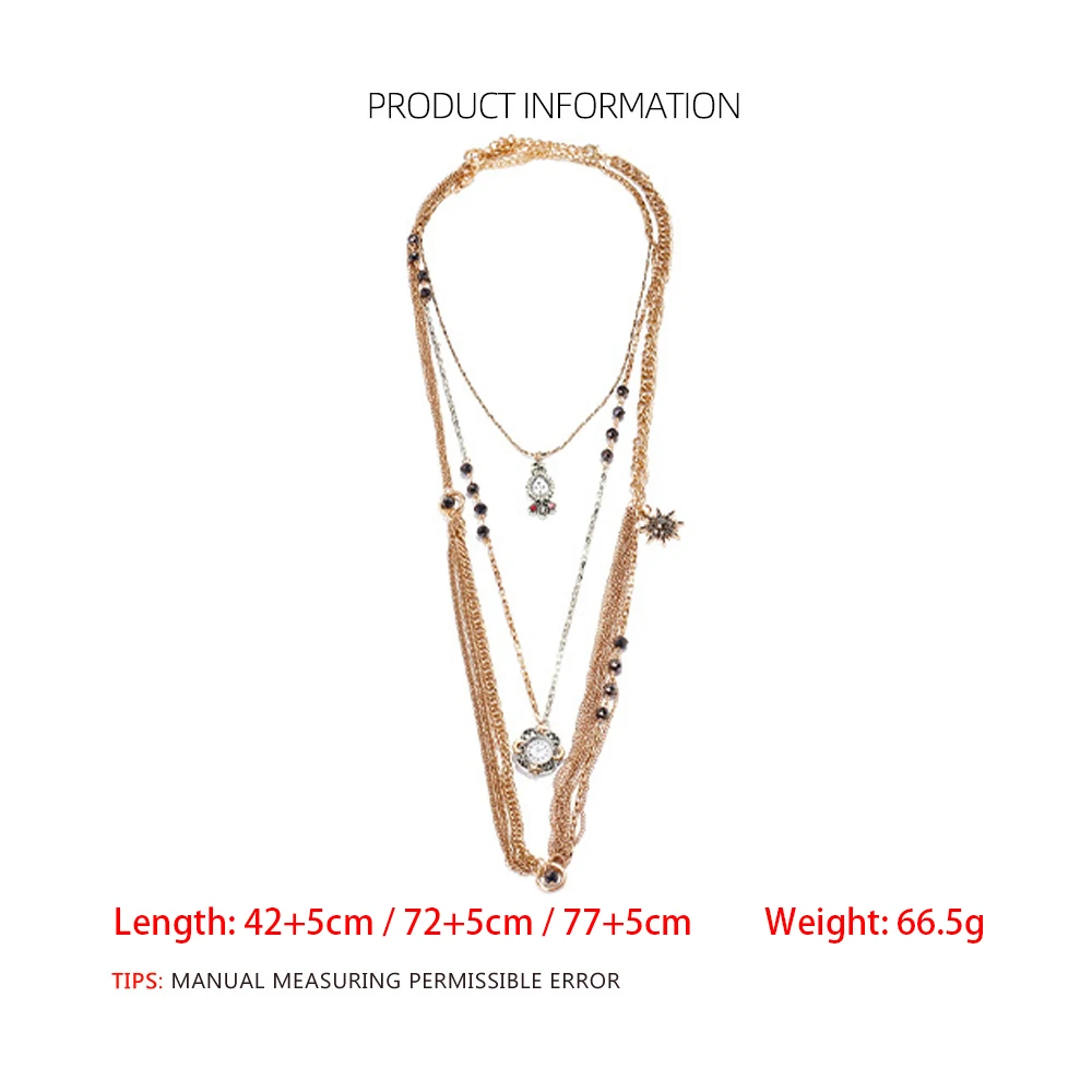 3-teiliges Set Vintage Metallketten Choker-Halsketten mit Uhrenanhänger für Damen Modeschmuck Urlaub Party Mädchen Geschenke – Detail 1