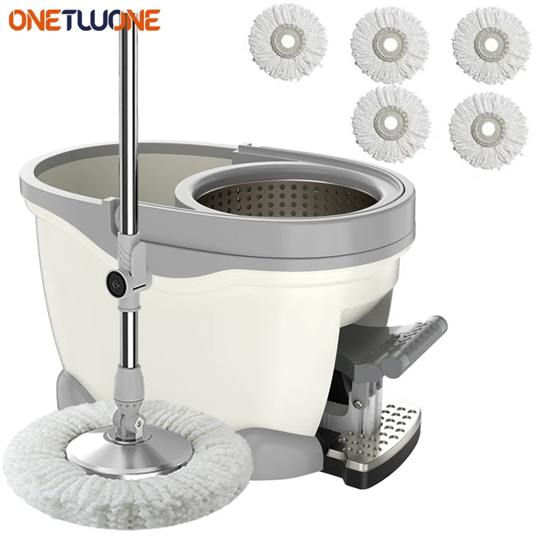 Spin Mop Bucket Deluxe Mops Floor Cleaning System with Microfiber Replacement Head,130cm Extended Handle,for Home Cleaning