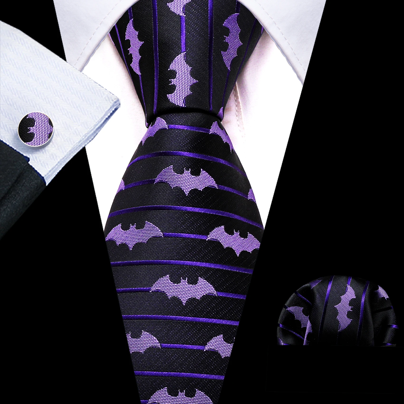 Barry.Wang Neuheit Seide Männer Krawatte Taschentuch Manschettenknöpfe Set Jacquard Tier Dinosaurier Fledermaus Gravat Krawatte Für Männliche Hochzeit Business – Detail 27
