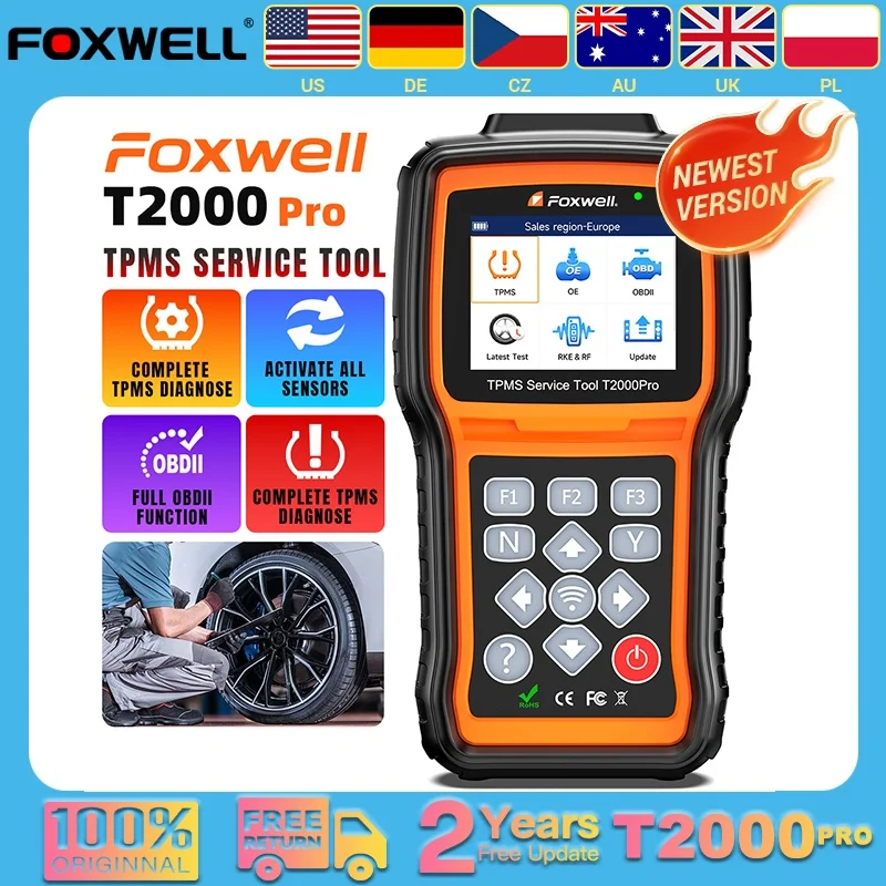 

Автомобильный диагностический инструмент давления в шинах TPMS FOXWELL T2000 PRO, датчики активации, программирование TPMS, инструмент для чтения кодов OBD2