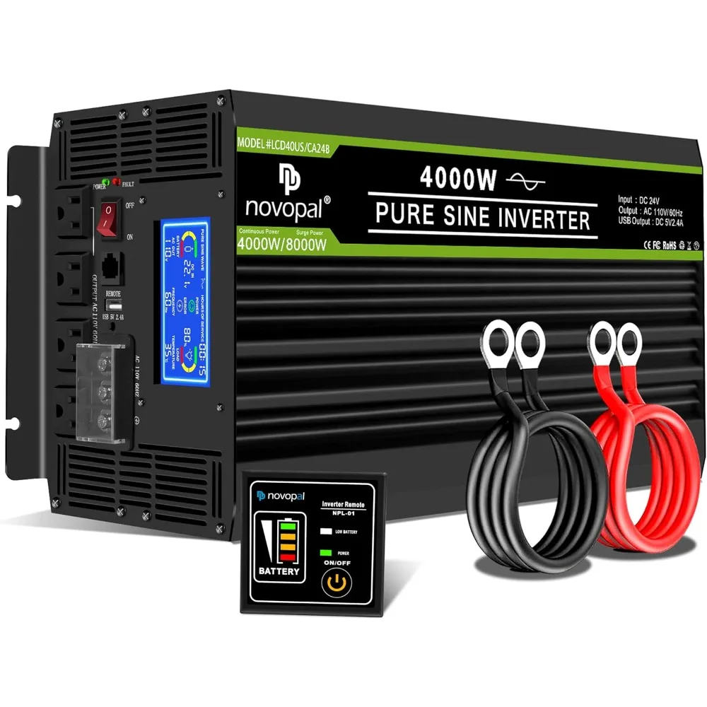 4000 Watt Pure Sine Wave Power Inverter DC 24V to AC 110V 120V Rv Inverters with 4 AC Outlets,High Power AC Terminal