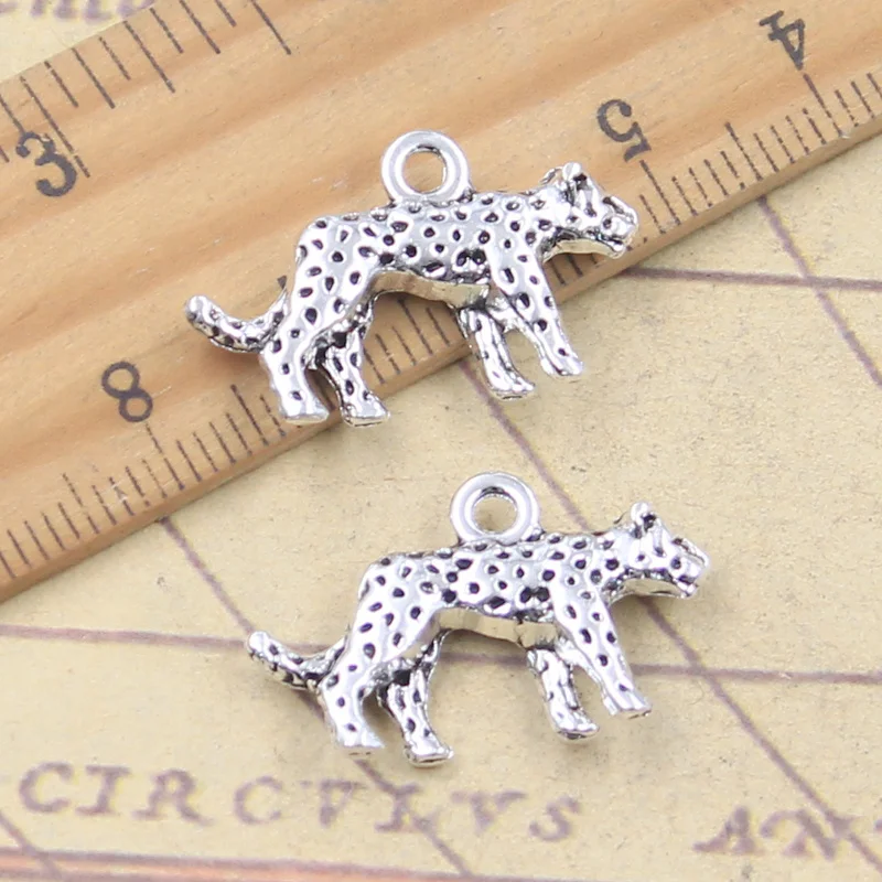 10pcs Charms Animal Cheetah Leopard 15x24x4mm Antique Silver Color Pendants Tibetan Making DIY Handmade Craft Jewelry