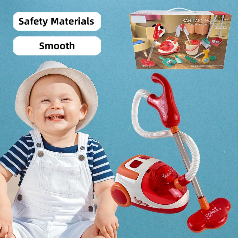 Wózek do sprzątania dla dzieci z odkurzaczem, mopem, miotłą, szczotką, butelką z rozpylaczem, gąbką i zbieraczem śmieci - zabawna zabawka dla dzieci w wieku 3+