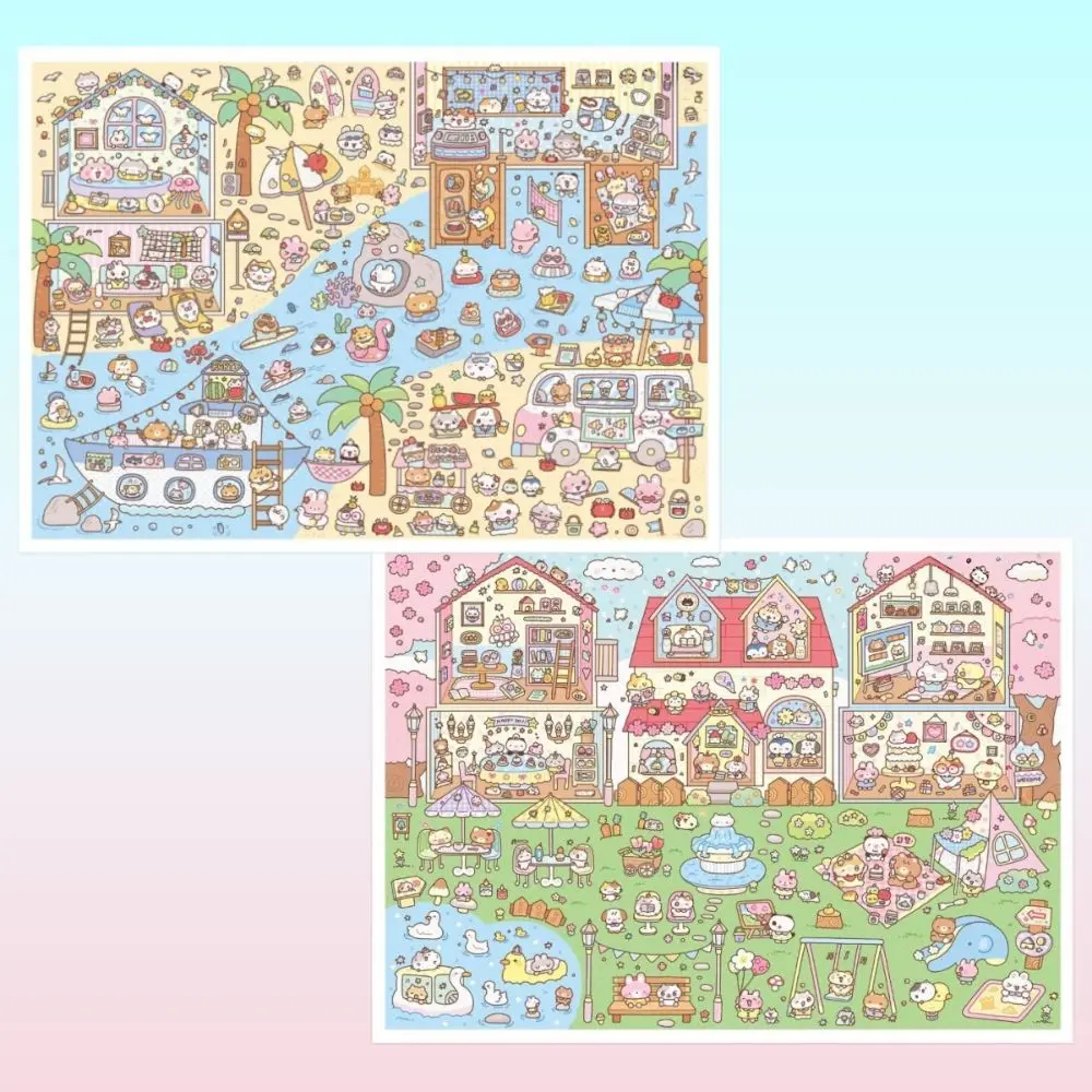 Beach Scene 3D Stacking Stickers PET Die Cut Cute Animals Miniature Scene Sticker Amusement Park Mini Landscape Sticker