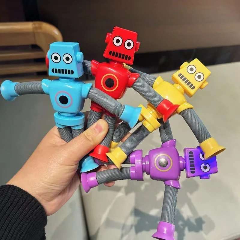 Hou Children Suction Cup Toys Pop Tubes Stress Relief  Telescopic Robot Toy Sensory Bellows Toys Anti-stress Squeeze Toy