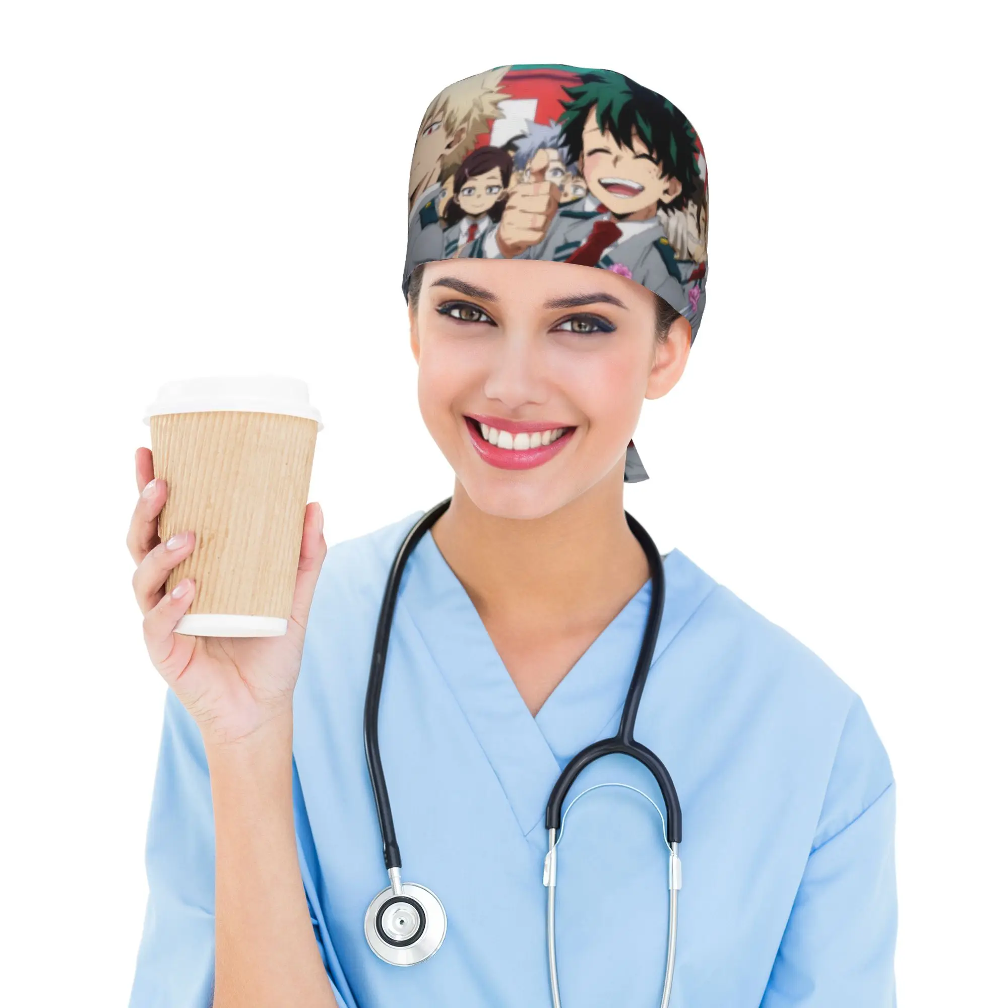 

My Hero Academias Breathable Nursing Work Cap Surgical Scrub Caps Nurse Medical Cap Work Scrubs Hat for Hospital Pharmacy