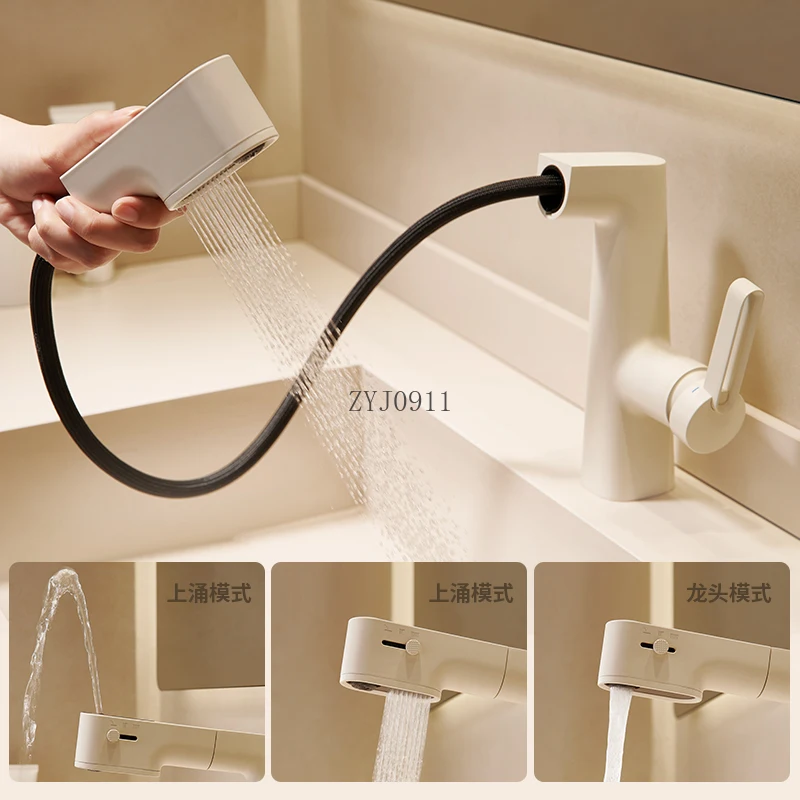 كريم رفع الهواء صنبور قابل للسحب حوض الحمام المنزلي صنبور ساخن وبارد #3