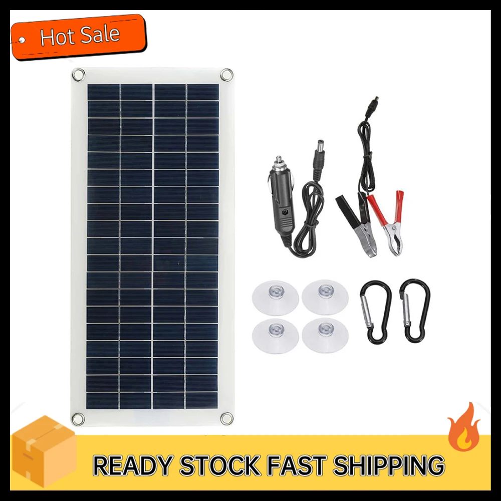 Portable Solar Panel 18V 20W Dual USB Charging Port + DC5521 Battery Clamp Interface