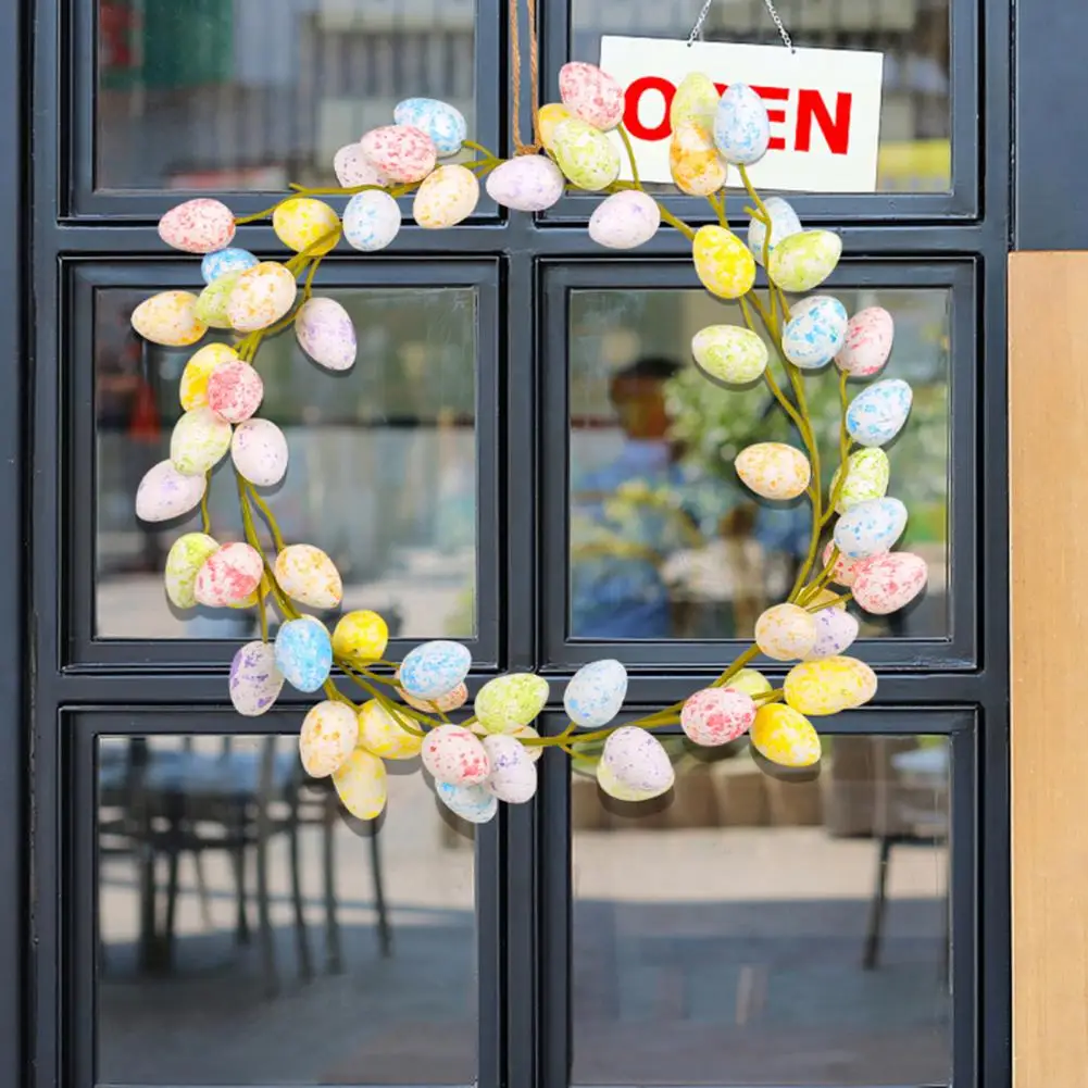 Easter Egg Wreath with Lanyard Front Door Garland Door Wall Ornament Spotted Surface Happy Easter DIY Party Decor