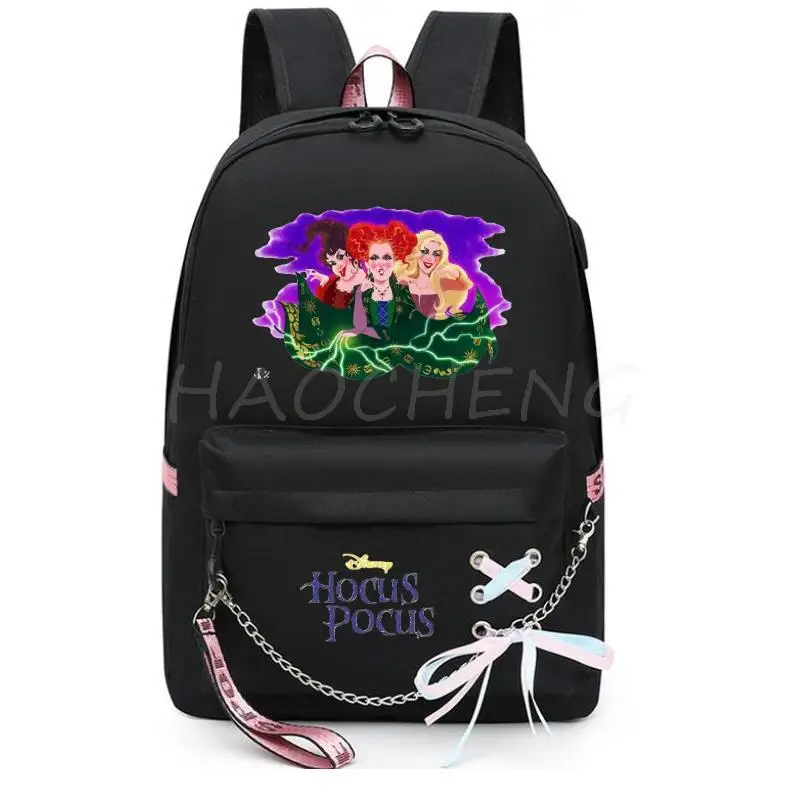 Disney Hocus Pocus 2 Bag Zipper USB Charging Mochila Capacity Backpack Women Kpop School Bags For Teenage Girls Students