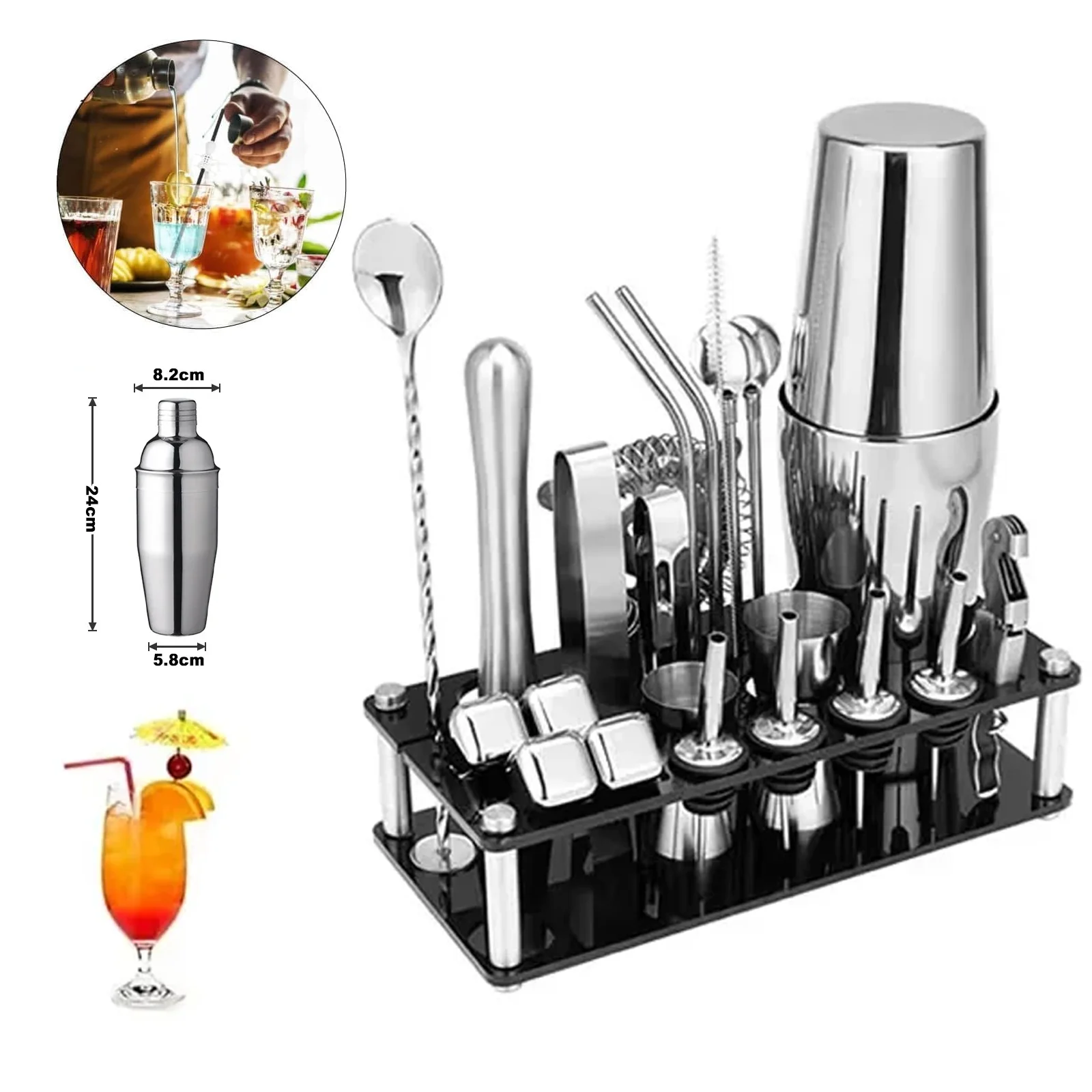 

17PCS Boston Cocktail Shaker Set Bartender Tool Set Home Beverage Bar Martini Manhattan Mixer Cocktail Shaker Stainless Steel