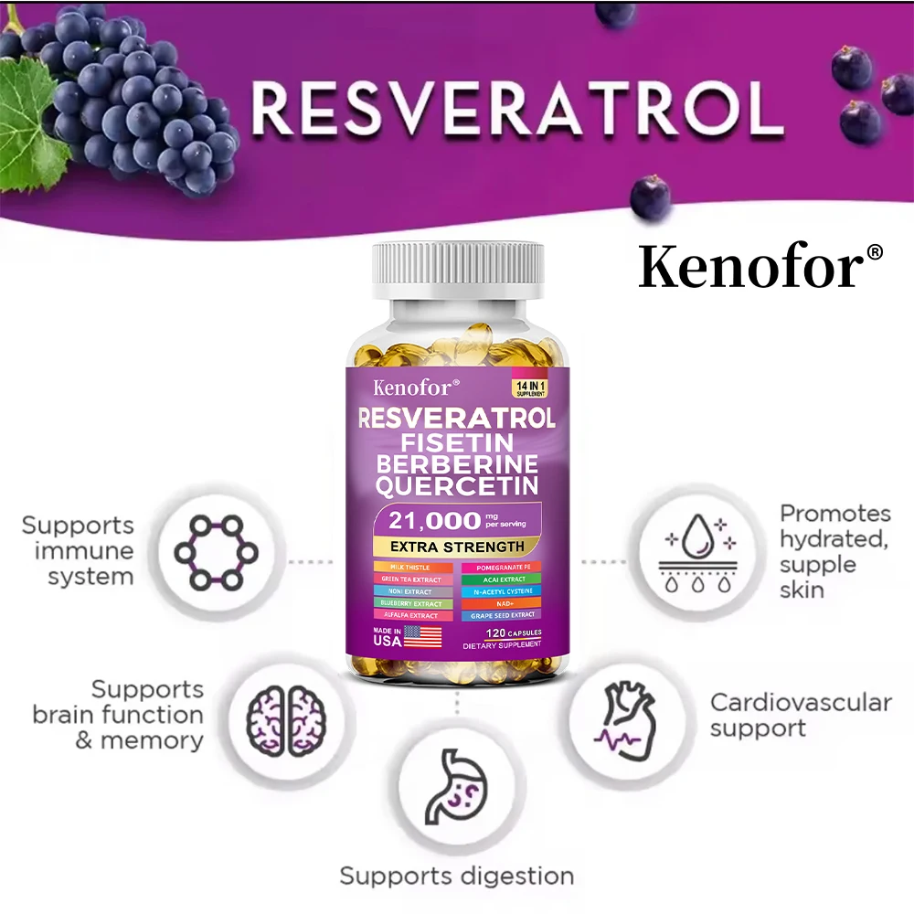 Resveratrol NAD cápsulas de semente de uva e berberina, melhoram a imunidade, antioxidantes, saúde cardiovascular, promove a pele lisa