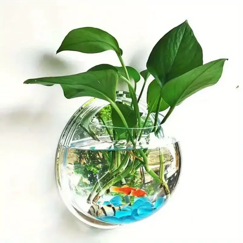 1Pc Free Punching Hydroponics Planter Home Decoration Pot Wall Hanging Mount Bubble Aquarium Bowl Fish Tank Aquarium Home Mini