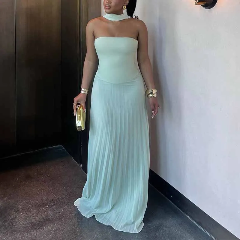 

Floor Length Dress Women Dresses Strapless Vestidos Y2k Streetwear Elegant Splice Party Night Work Sleeveless Sexy Pleated 2026