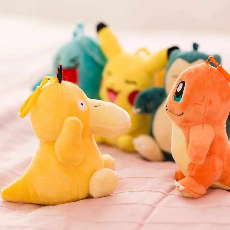 Anime Pokemon Pikachu Mew Snorlax Eevee Bulbasaur Psyduck Kawaii Stuffed Plush Toy School Bag Backpack Pendant Keyring Doll Gift