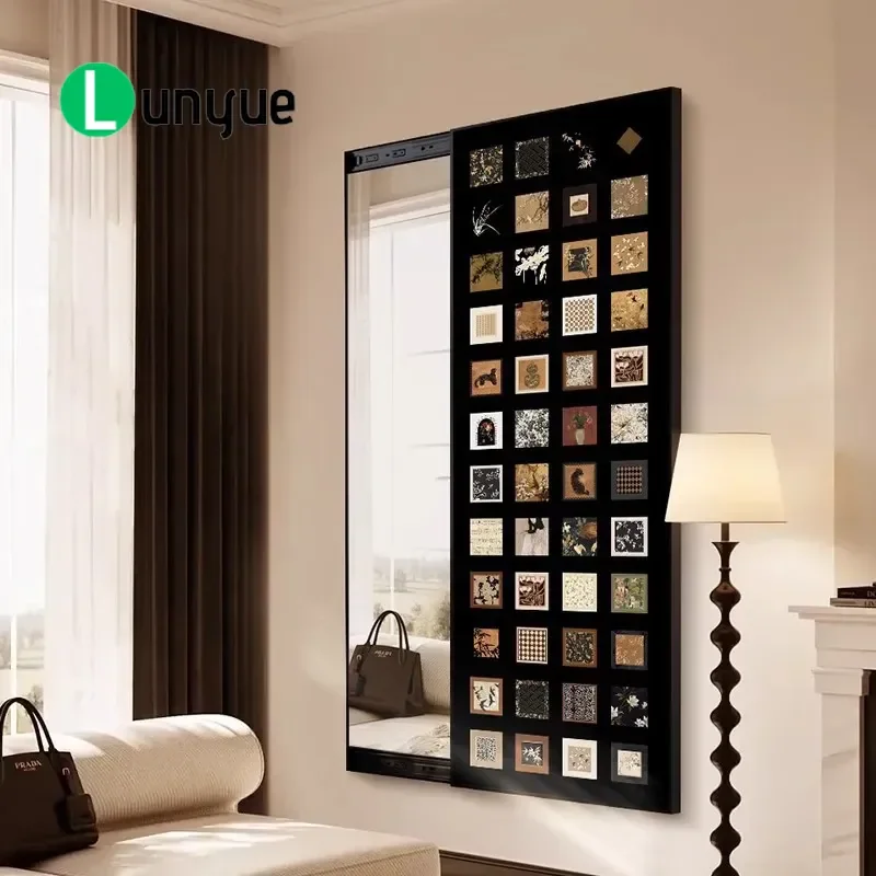 Medieval Hidden Full Body Mirror Sliding Push Pull Concealed Wall Mural Invisible Dressing Mirror for Bedroom Living Room