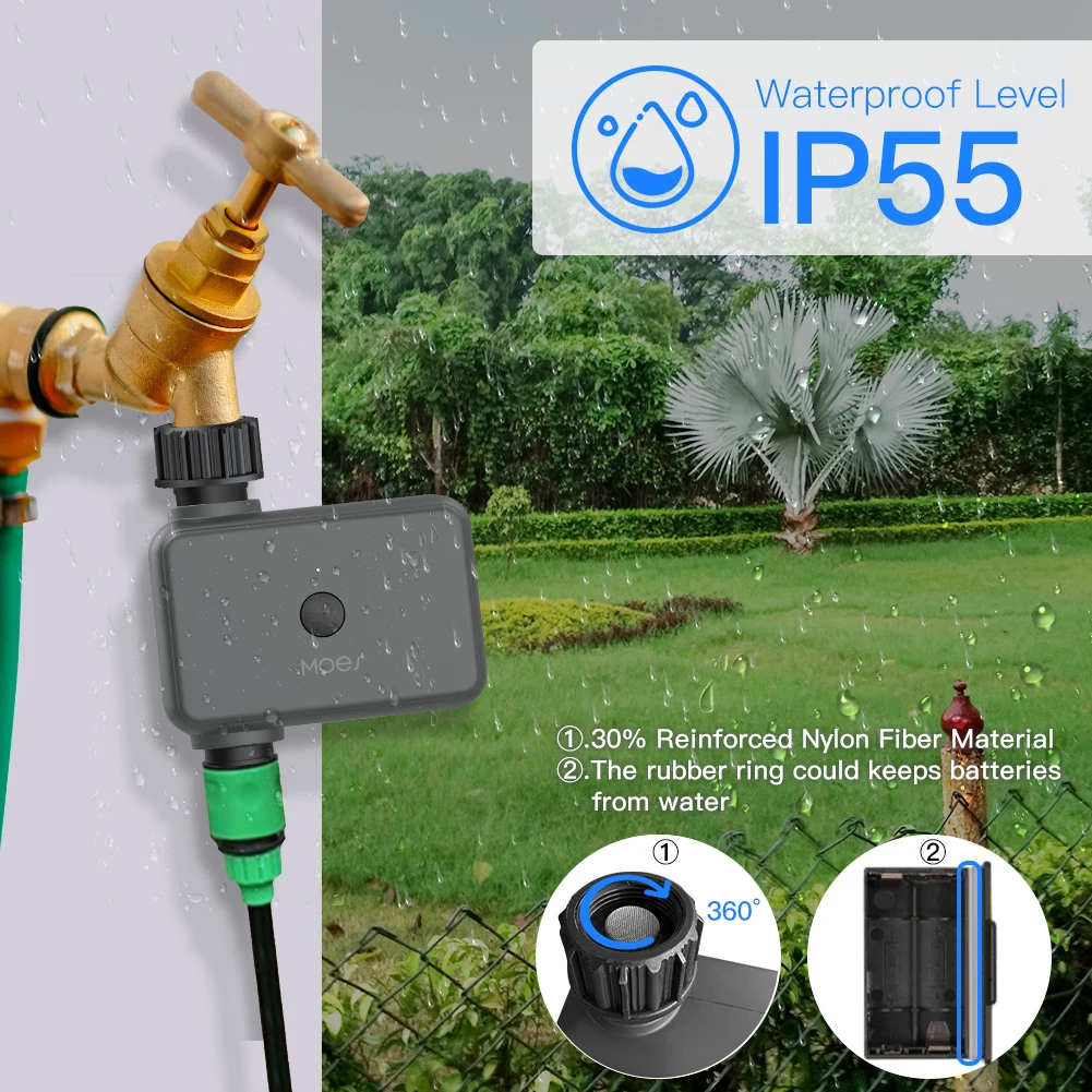 Moes Smart Tuya Bluetooth Water Timer Rain Delay Temporizador de Irrigação Programável com Rega Automática e Manual