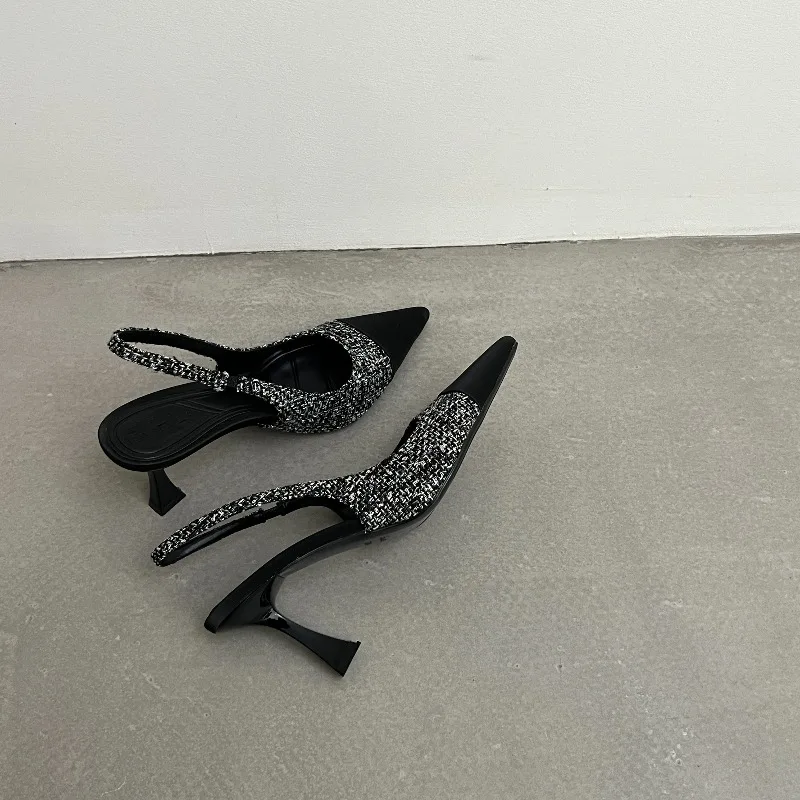 New style pointed-toe fashionable high-heeled shoes for women with thin heels open-back, shallow-cut and suitable foroutdoorwear
