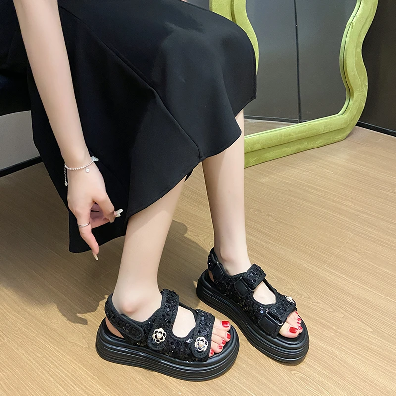 2024 Summer New Shoes Fashion Flats Plus Size Korean Sandals Roman Shoes Beach Shoes Women\'s Shoes