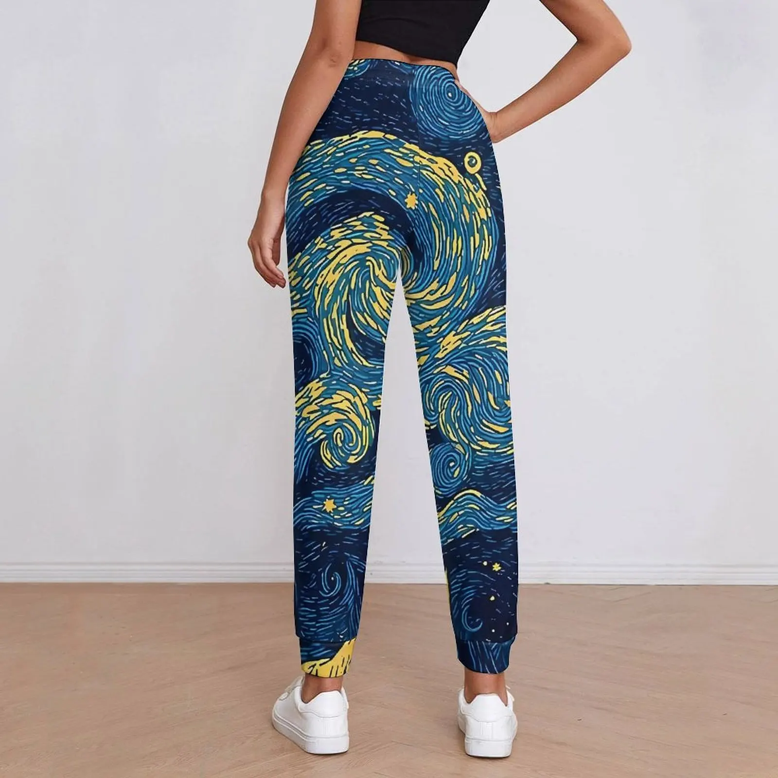 The Starry Night Abstract Art Pants  Casual Big Size Sweatpants Spring Ladies Pattern Street Style Trousers